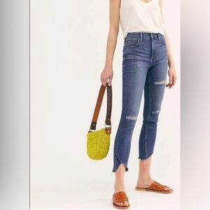 Free People Garden Party Distressed Ankle Crop Dark Wash Jeans size 27